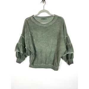 Angela Mara green sweater pearl bead‎ sleeves women's medium